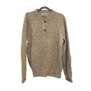 Vintage Timberline Sweater Mens L Beige Gray Wool Blend Leather Buttons Outdoors